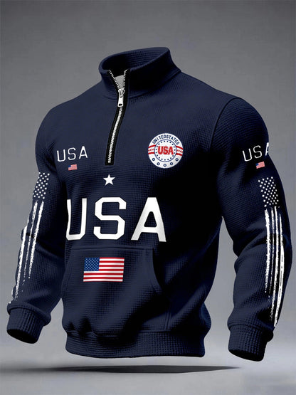 Mens Half-zip Hooded Sweatshirt With A Stand-up Collar Design