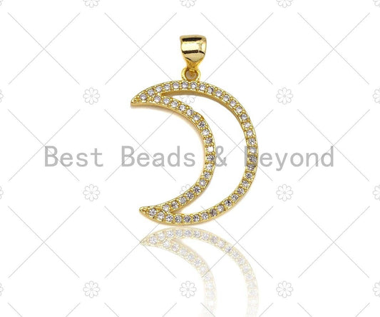 CZ Micro Pave Gold Moon Pendant, 18K Gold Filled Moon Charm, Necklace Bracelet Charm Pendant,17x23mm, Sku#LK83