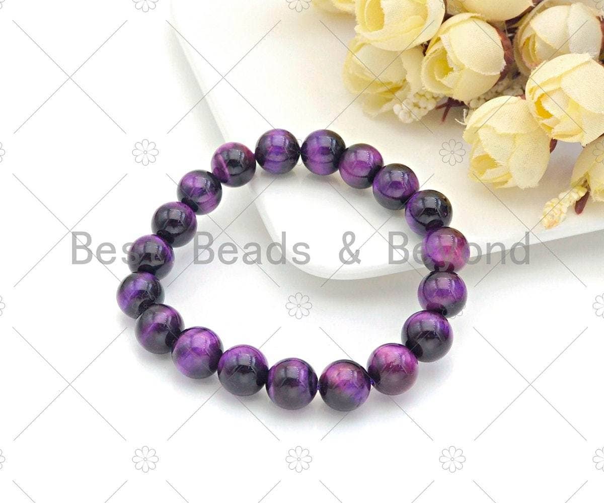 Natural Purple Tiger Eye Stretchy Bracelet