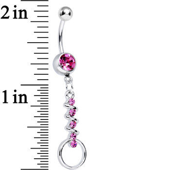 Pink Gem Zig Zag Ribbon Door Knocker Dangle Belly Ring