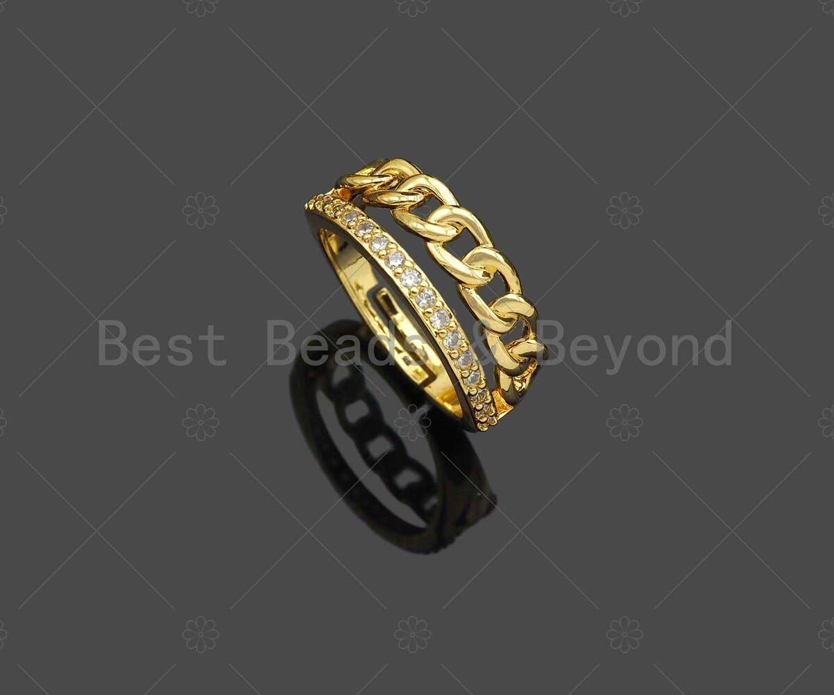 CZ Crown Link Adjustable Ring, Sku#LD44