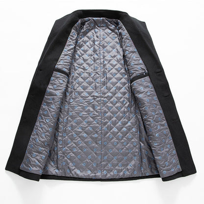 Stand-collar Cotton-lined Wrinkle-resistant Mid-length Wool Coat