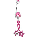Pink Double Gem Twin String of Pink Stars Dangle Belly Ring