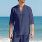 Autumn Linen Men's Long-Sleeve T-Shirt With Stand Collar And Buttons