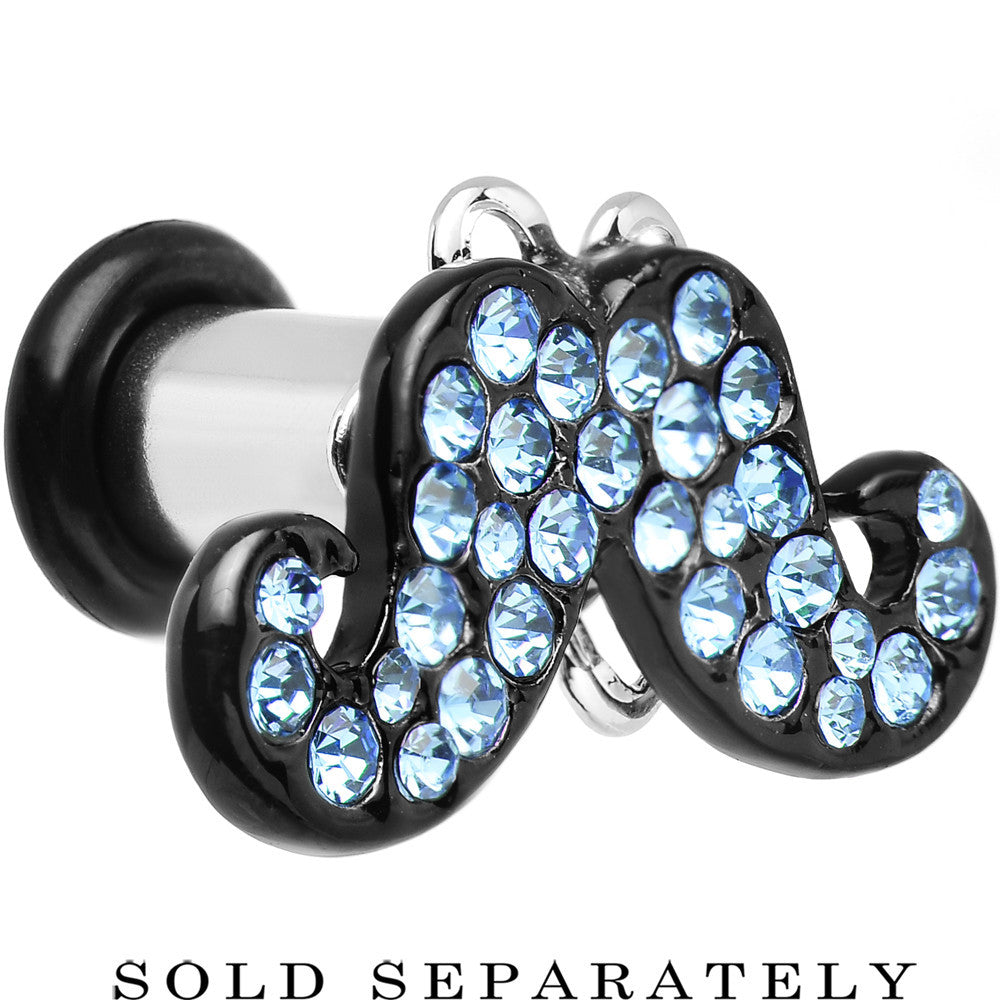4G Aqua Gem Paved Fancy Mustache Single Flare Steel Plug