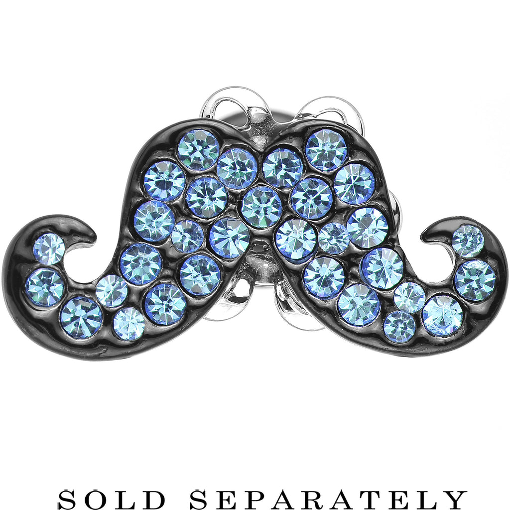 4G Aqua Gem Paved Fancy Mustache Single Flare Steel Plug