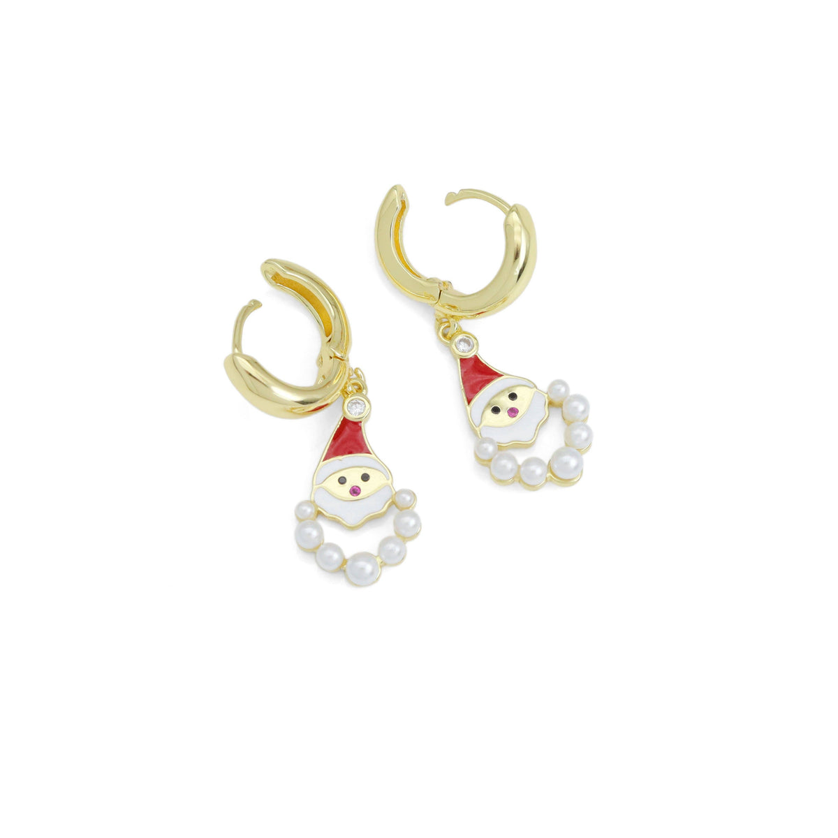 Gold Silver Pearl Santa Claus Christmas  Earrings, Sku#A264