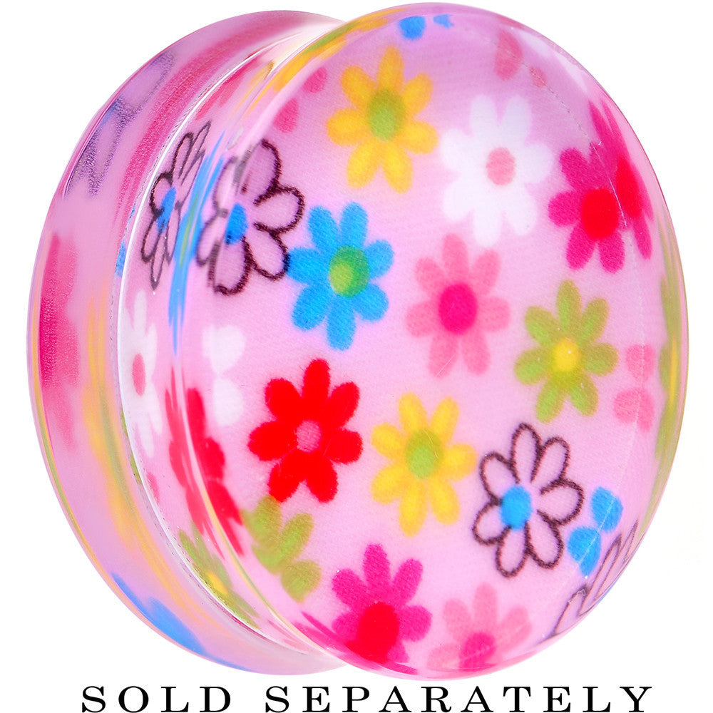 36mm Acrylic Pink Multicolored Flower Power Saddle Plug