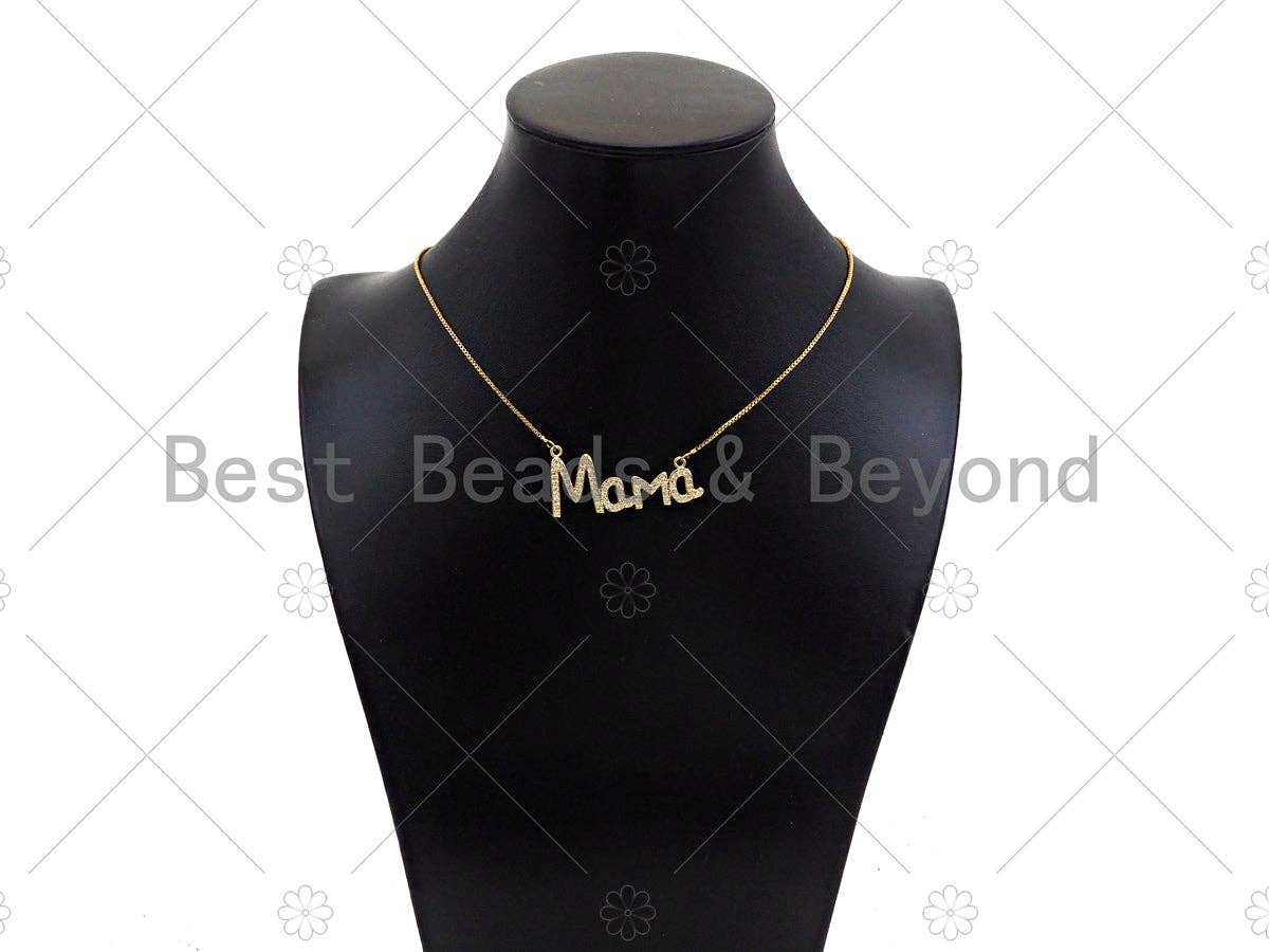 Gold Filled CZ Micro Pave Mama Word Pendant, 18K Gold Filled Mama Charm, Mother's Day Gift, Necklace Bracelet Pendant, 39x18mm,Sku#LD91