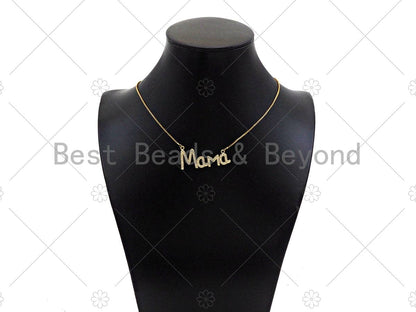 Gold Filled CZ Micro Pave Mama Word Pendant, 18K Gold Filled Mama Charm, Mother's Day Gift, Necklace Bracelet Pendant, 39x18mm,Sku#LD91