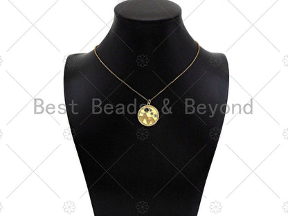 CZ Micro Pave Moutain Star Moon On Round Coin Pendant,Cubic Zirconia Silver/Gold Charm, Necklace Bracelet Charm Pendant, 22x25mm, Sku#L540