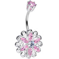 925 Sterling Silver Pink CZ Kaleidoscope Flower Belly Ring