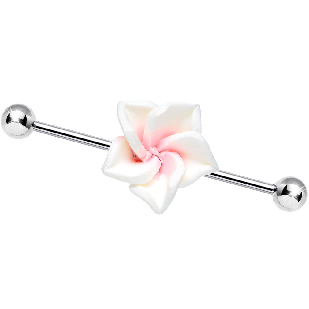 Pink White Beautiful Blossoming Flower Industrial Barbell 37mm
