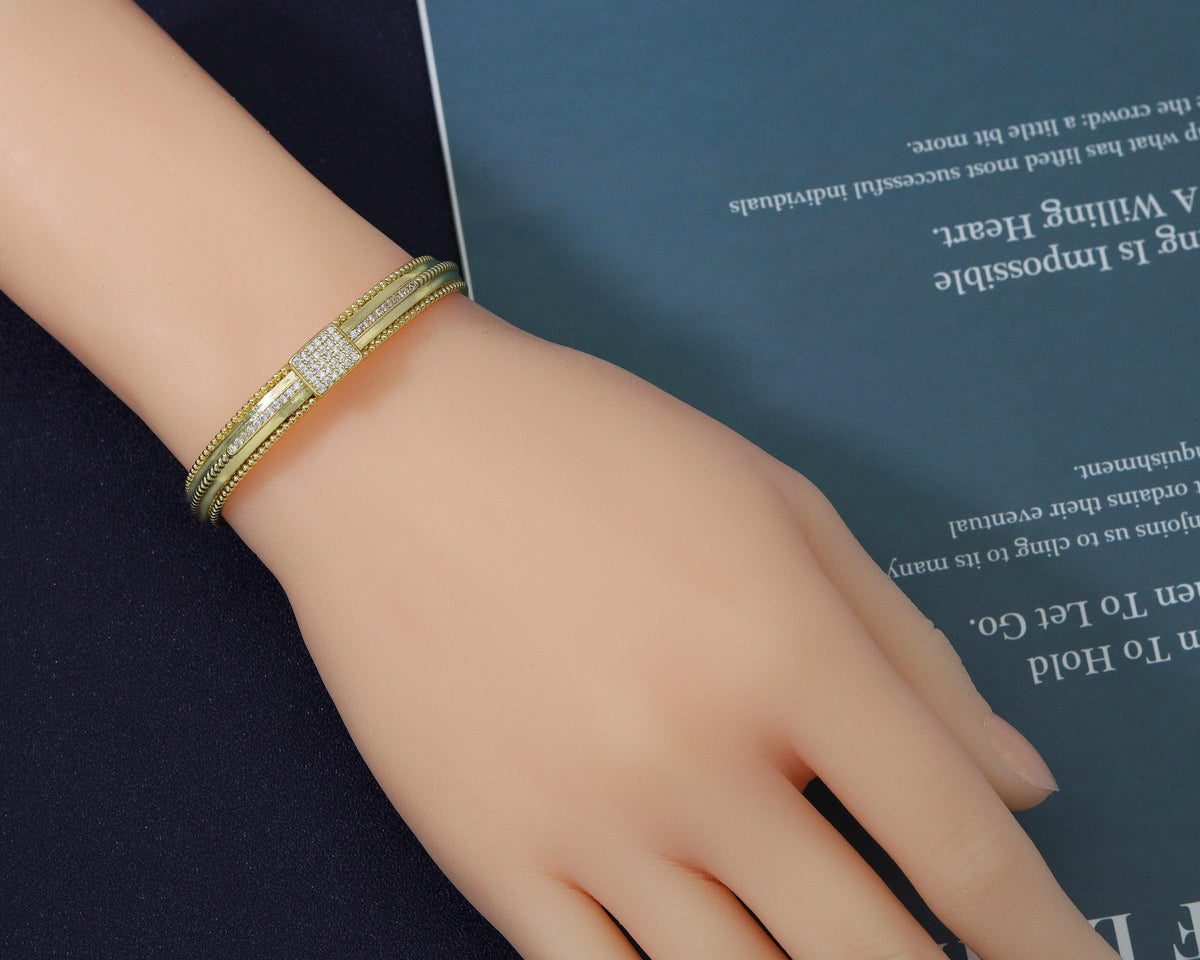 CZ Middle Line Gold  Open Cuff Bracelet, Sku#B155