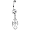 Clear Gem Ornate Heavenly Cross Dangle Belly Ring