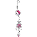 Pink Gem Sparkling Fleur De Lock Dangle Belly Ring