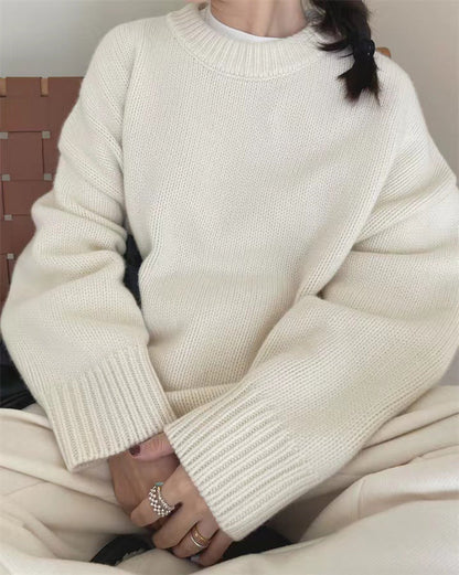 Womens Plus-Size Loose Crew-Neck Pullover Sweater