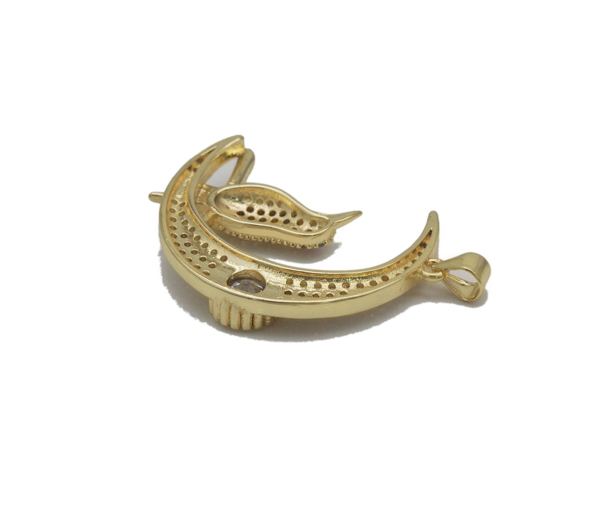 Gold CZ Bird On Cresent Moon Charm, Sku#JL127