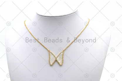 CZ Mother of Pearl Butterfly Charm, Sku#LK576