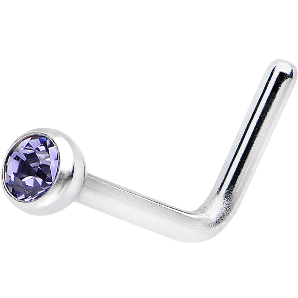 18G Purple Gem Stainless Steel L-Shaped Nose Ring 1/4