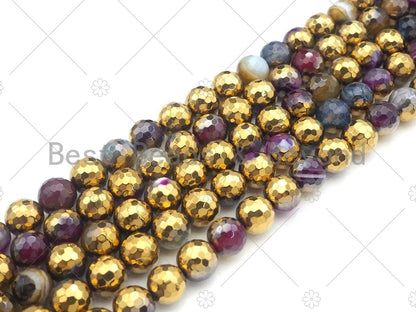 Half Gold Plated Mixed Color Agate Beads, UA136