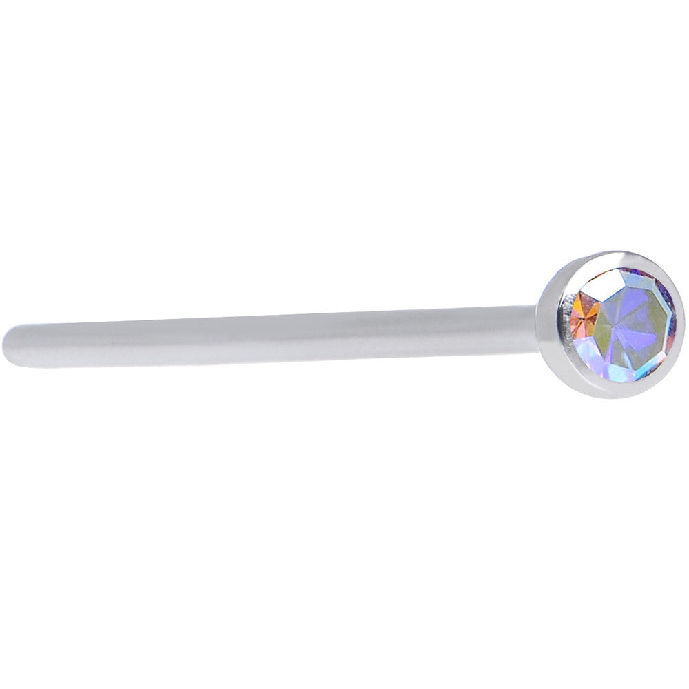 20G 3/4 Aurora CZ Steel Straight Fishtail Nose Ring 2mm
