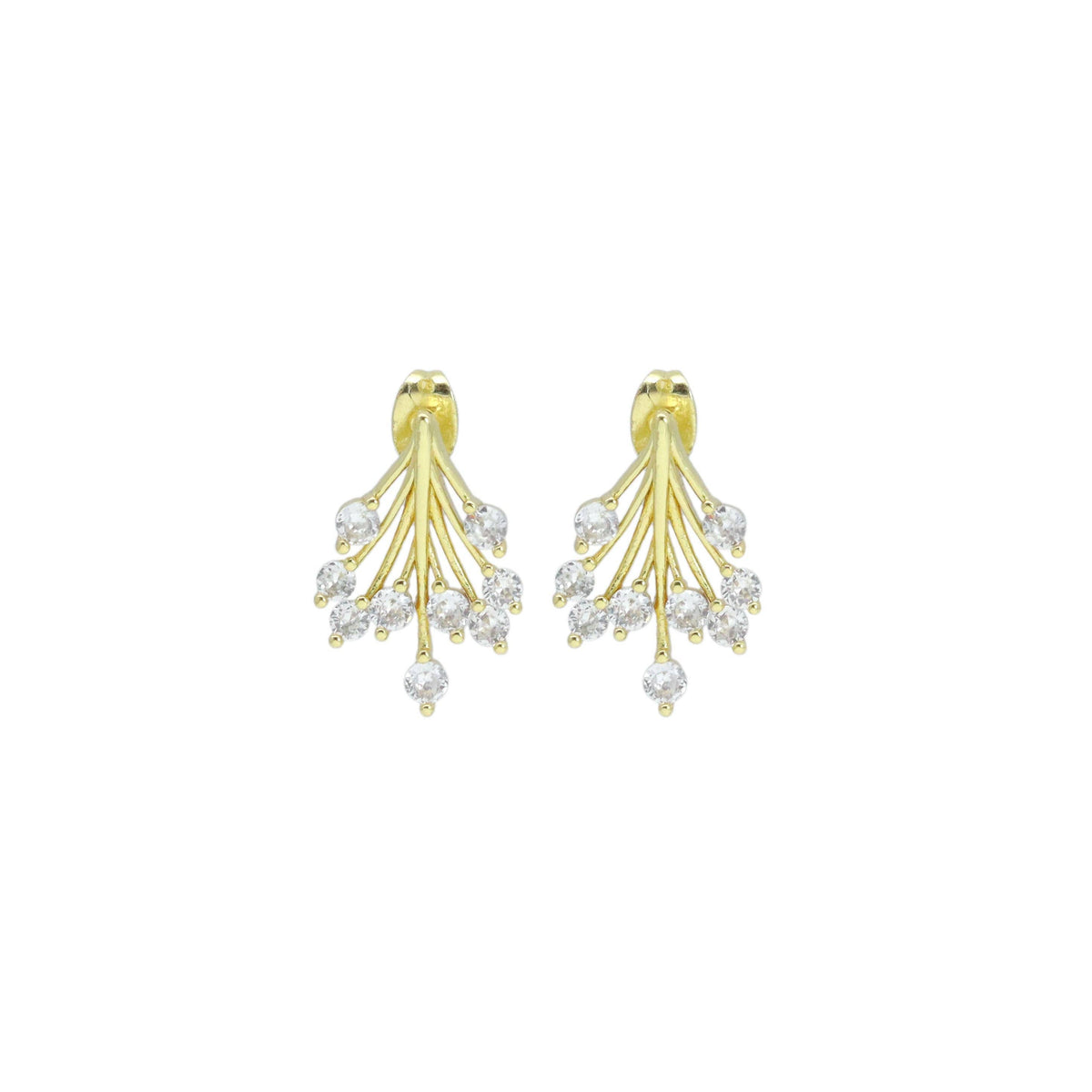 Clear Crystal Gold Flower Stud Earrings, Sku#LD648