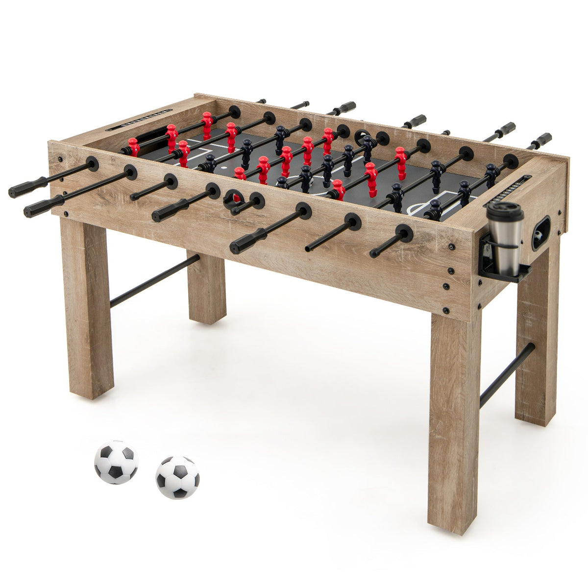 54 Inches Full Size Foosball Table with Legs 2 Balls and 2 Foldable Cup Holders for Kids Teens Adults-Natural