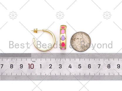Enamel Hamsa Hand On Round Ring Shape Earrings, Sku#LD154