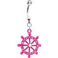 Pink Gem Sea to Sea Pink Ship Wheel Dangle Belly Ring