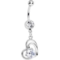 Clear Cubic Zirconia Smitten By Love Twin Heart Dangle Belly Ring