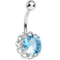 Aqua Cubic Zirconia Sparkle Flower Belly Ring