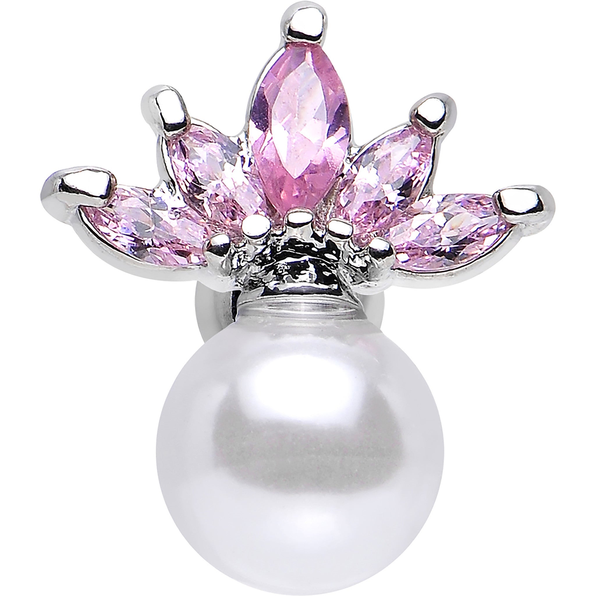 Pink CZ Imitation White Pearl Jeweled Crown Tragus Cartilage Earring