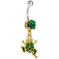 Green Imitation Opal Gold Plated Frog Dangle Belly Ring