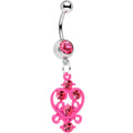Pink Gem Swirled Pink Heart Dangle Belly Ring