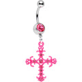Pink Gem Baroque Pink Cross Dangle Belly Ring