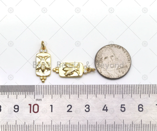 CZ Micro Pave Bee On Rectangle Shape Pendant, 18K Gold Filled Insect Charm, Necklace Bracelet Charm Pendant,Sku#LK521