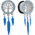 11/16 Blue Gem Steel Single Flare Tree of Life Dangle Plug Set