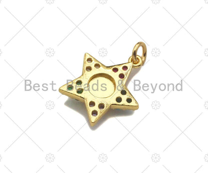 Gold Filled CZ Micro Pave Colorful Enamel Five Star Shape Pendant, 18K Gold Filled Charm, Necklace Bracelet Charm Pendant,15x17mm,Sku#B133