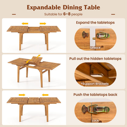 55 Inch Patio Dining Table Expandable for 6-8 People with Umbrella Hole