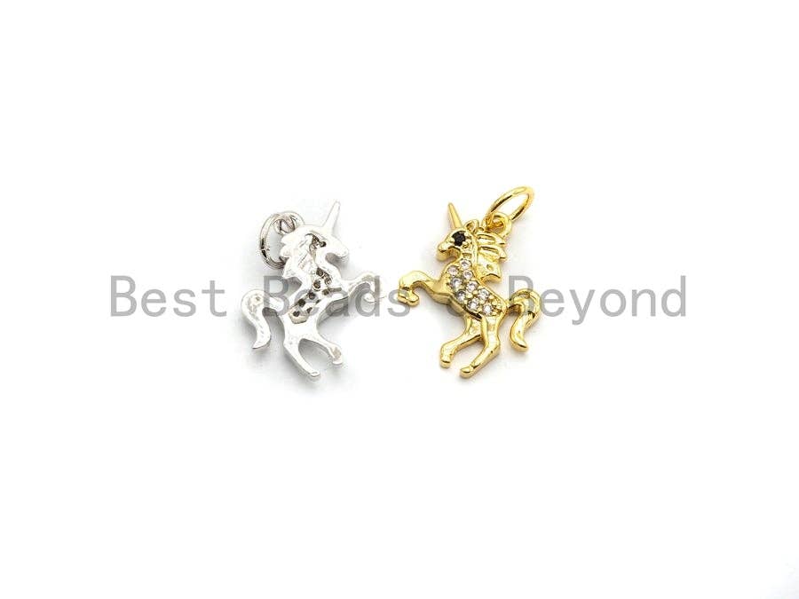 CZ Micro Pave Small Unicorn Pendant Charms for Necklace/Bracelet, Cubic Zirconia Pendant, Kids Jewelry Charm, 12x14mm, sku#Y196
