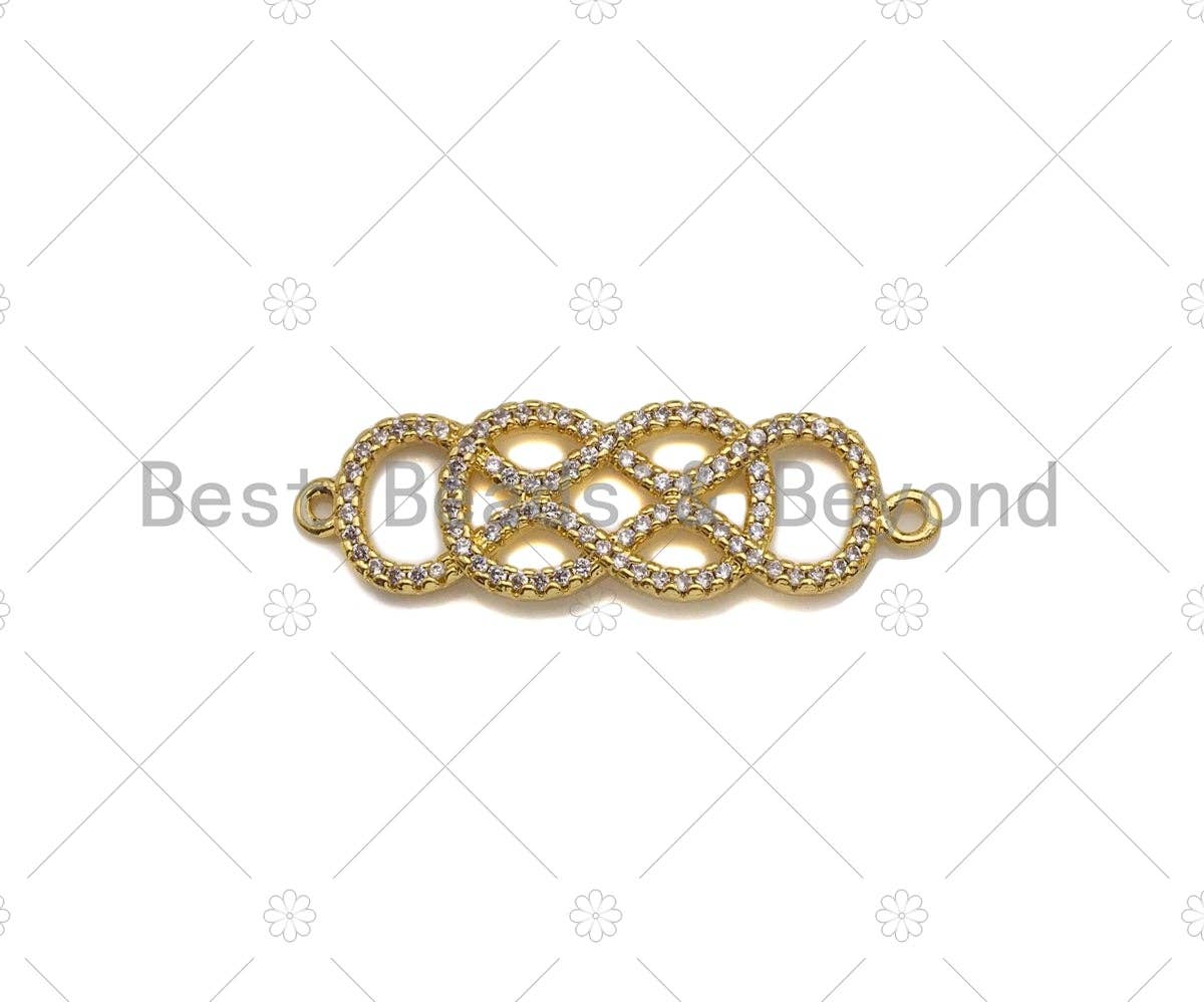 CZ Micro Pave Dermatoglyphic Pattern Connector, Cubic Zirconia Filigree Connector Beads, Gold Plated Bracelet Connector, 11x34mm, Sku#LK84