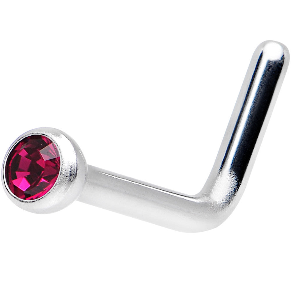 18G Ruby L-Shaped Nose Ring Created with Crystals