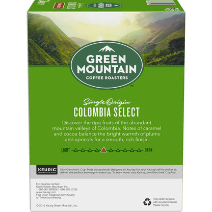 Green Mountain Coffee Colombia Select Fair Trade Certified K-Cup Pods, Medium Roast, 24 Count for Keurig Brewers