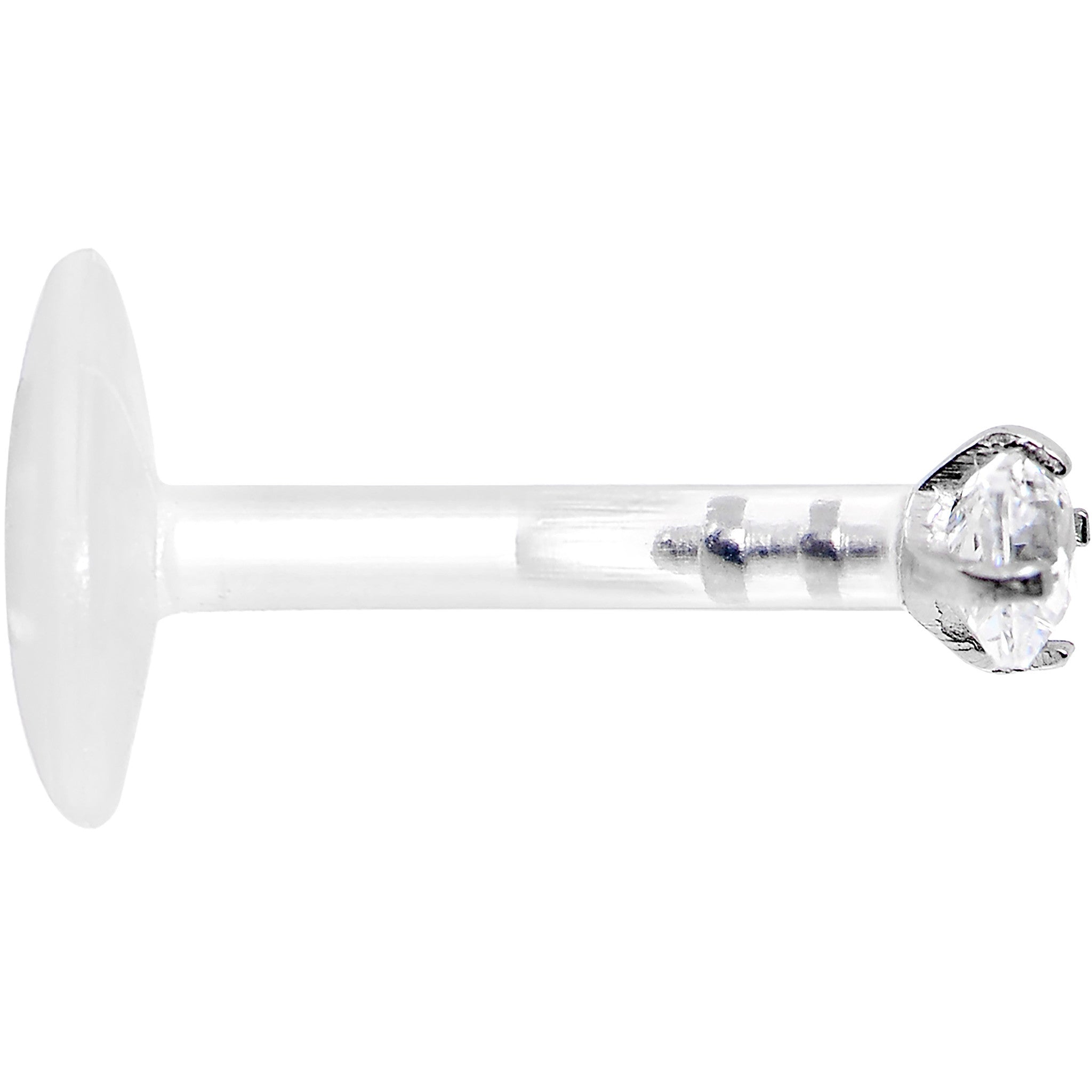 16G 5/16 925 Sterling Silver Bioplast Clear 2mm CZ Labret Monroe