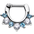 14G 1/4 Stainless Steel Clear Aqua Cubic Zirconia Septum Clicker