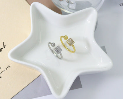 CZ Square and Ball Adjustable Ring, Sku#B186