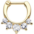 16G Gold Plated Golden Penta Clear Gem Septum Clicker
