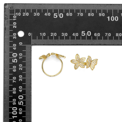 Gold CZ Flower Butterfly Adjustable Ring, Sku#LD428