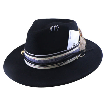 Wool Felt With Feathers Fallwinter Flat-brim Jazz Hat